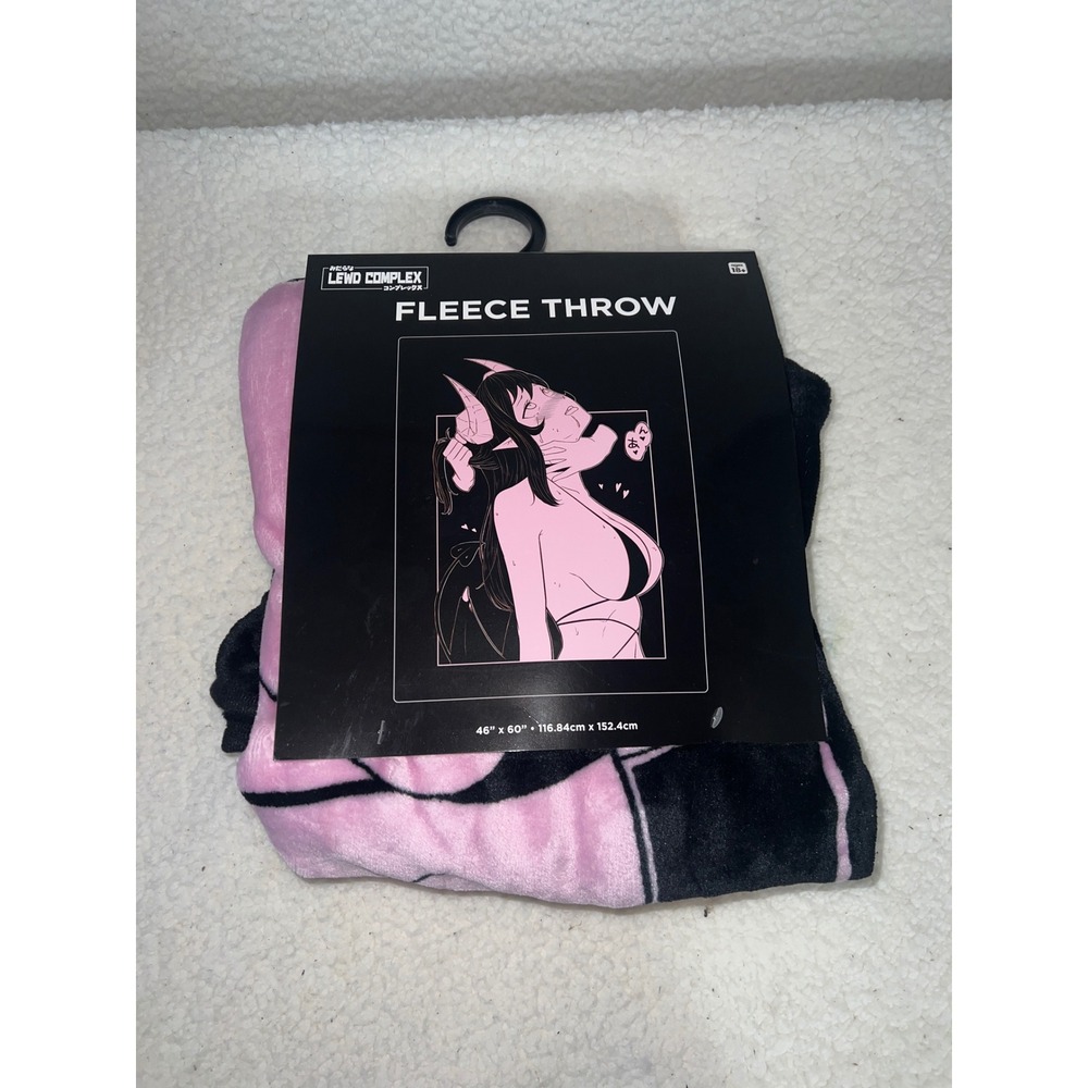 NWT Lewd Complex Spencer's Anime‎ Succubus Pink Black Fleece Throw Blanket 46x60